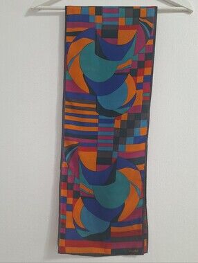 Acute Retro Geometric Multi-Color Lightweight Scarf - Teal, Orange & Purple